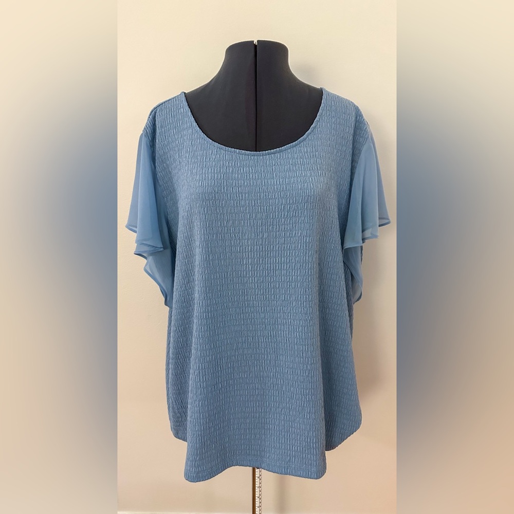Calvin Klein Plus Size Sheer Sleeve Blue Blouse
